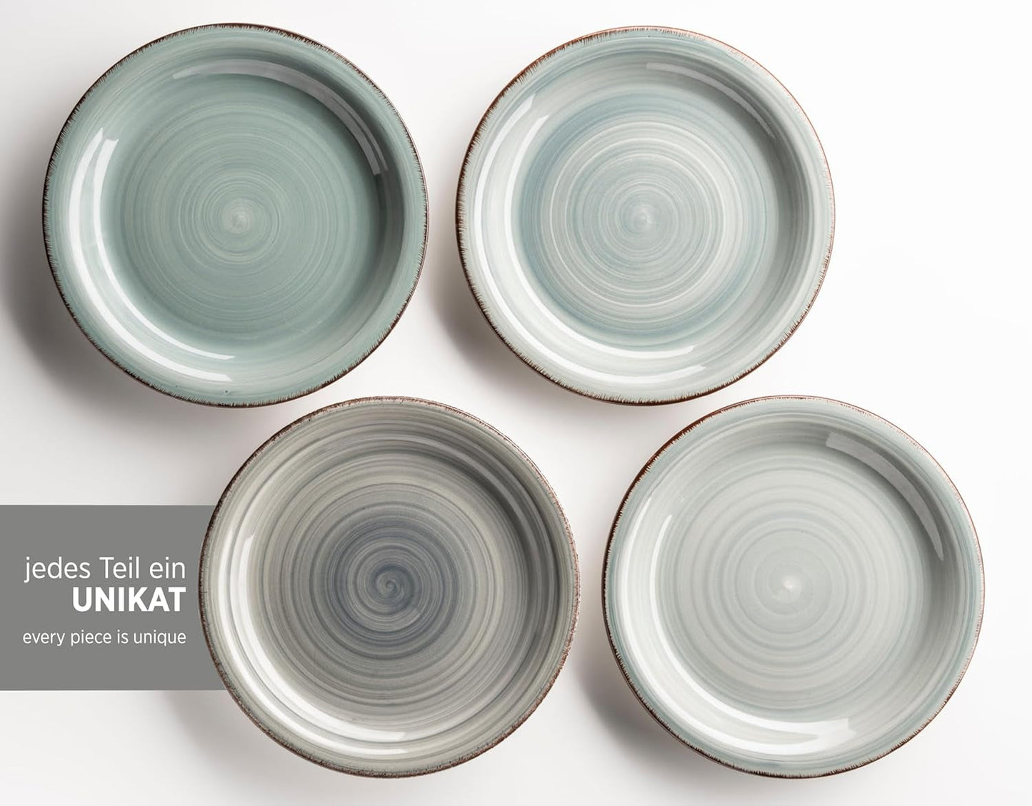 MÄSER 931875 Bel Tempo II servisset för 6 med modern vintagelook, 18-delad bordsservering, handmålad keramisk servis, stengods, rökblå