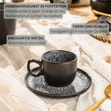SANGER Sydney | Keramiska espressokoppar med 12 st, mockakoppar för 6, koppar och fat, diskmaskin och mikrovågssäker, mörkgrå, 80 ml | VÄRDESAMLING