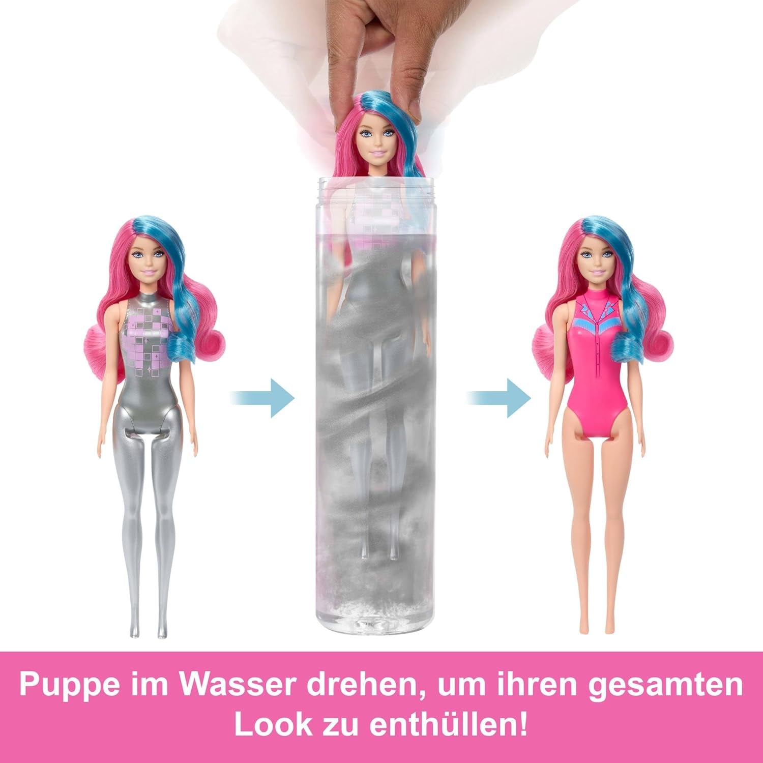 Barbie Color Reveal Doll och tillbehör med 6 överraskningar, Disco Star Series med metalliskt glitter och färgskiftande topp (stilar kan variera), JCP01, 32 cm