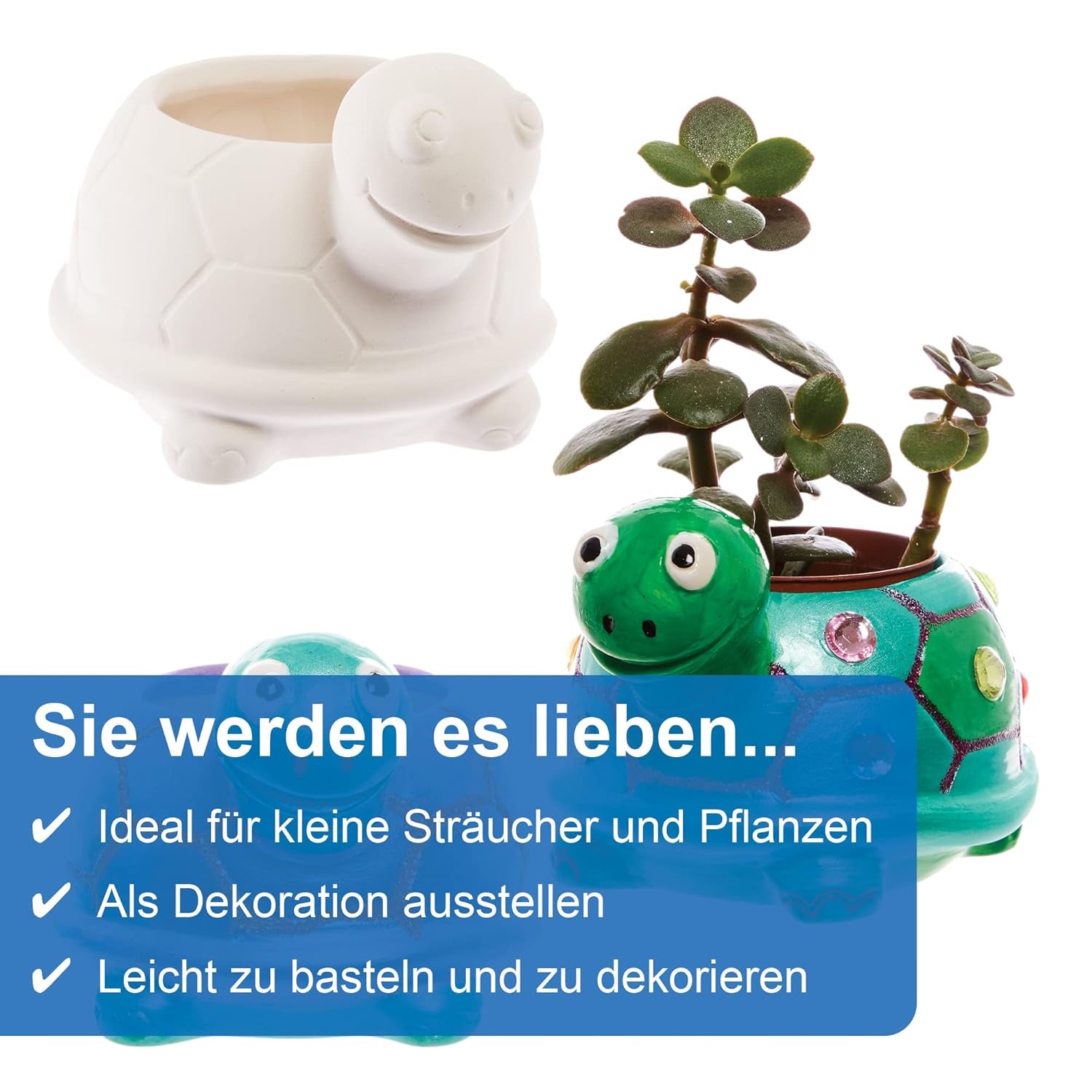 Baker Ross FX594 Turtle Keramiska planteringskärl - paket med 2, måla din egen plantera