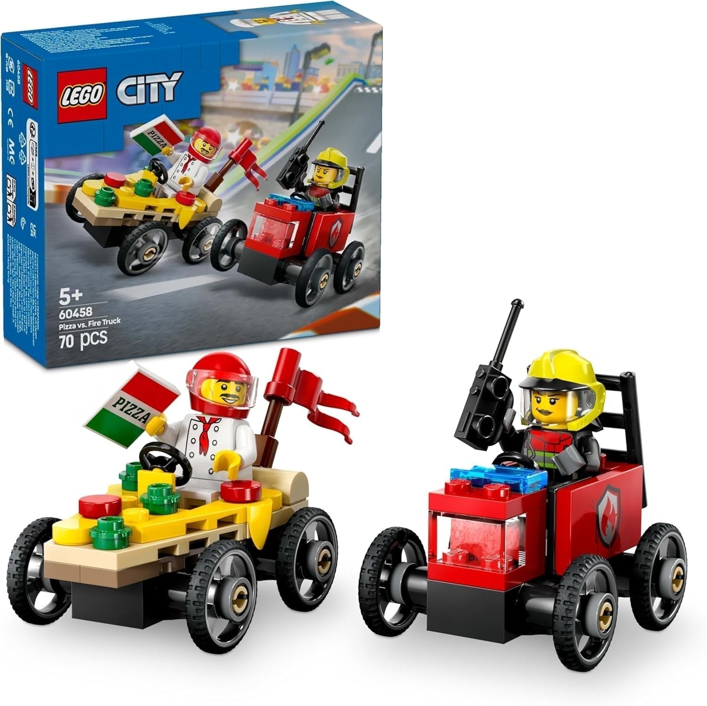 LEGO City Pizza Delivery Van Vs. Pizzabil - Tvållådaleksak för flickor och pojkar 5+ - Byggset med 2 förarminifigurer - Födelsedags- och semesterpresent 60458 Byggset Besuche den LEGO-Store Standardtitel