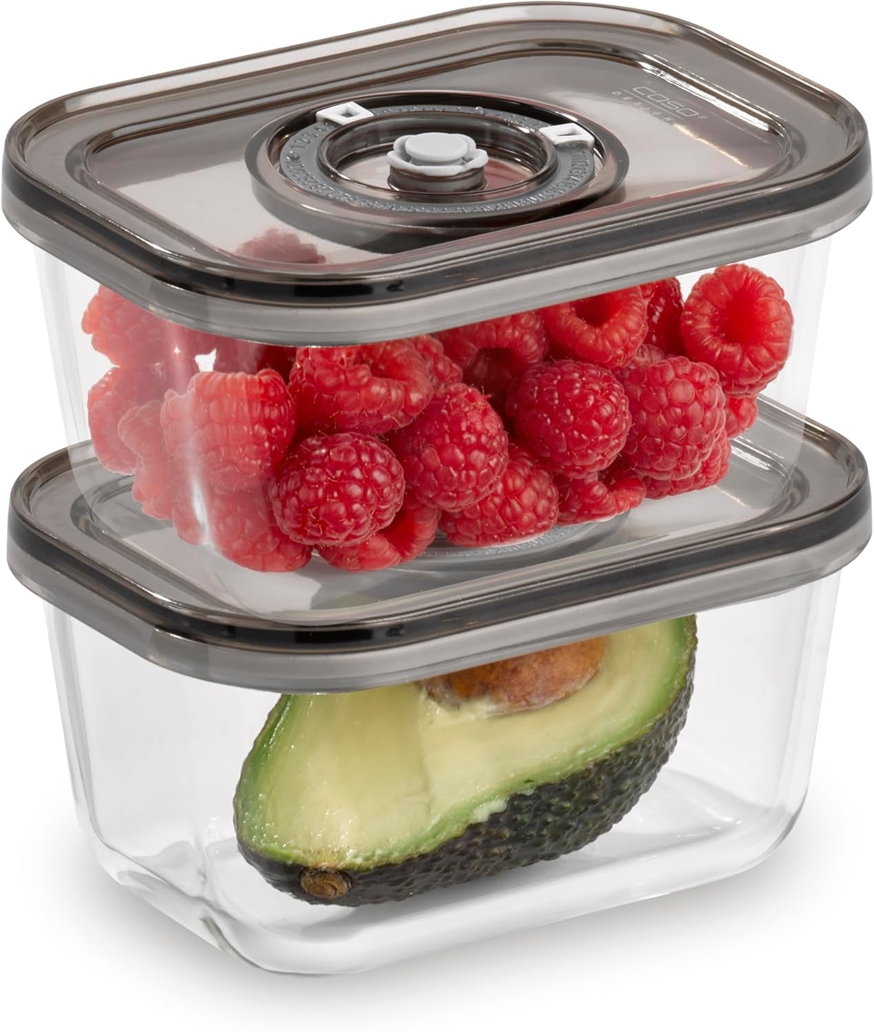 Caso Vacu OneTouch Eco-set, manuell vakuumförslutare, inklusive 3 vakuumbehållare i glas och VacuBoxx Eco-Duo S - vakuumfriskhetsbehållare / 2 behållare med 500 ml vardera Matförvaringslådor Naty Shop