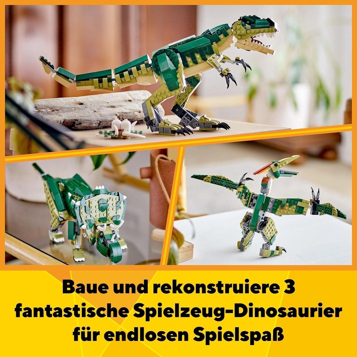 LEGO Creator T.Rex, Dino 3-i-1 Transformable Triceratops eller Pterodactyl, Mobil dinosauriemodell för barn, present till pojkar och flickor 31151 Byggset Besuche den LEGO-Store