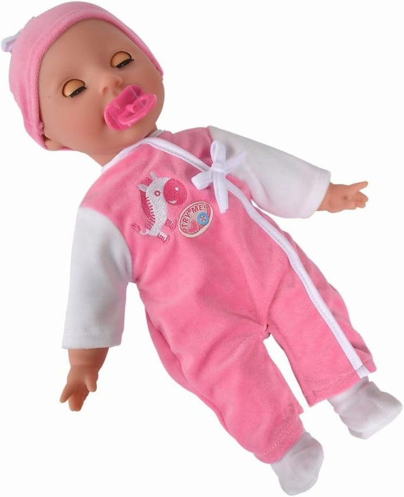 Simba 105140489 - Laura Baby Talk Doll, 38 cm mjuk kroppsdocka med sömniga ögon i söt jumpsuit, 24 babyljud, lekdocka, babydocka, 2+