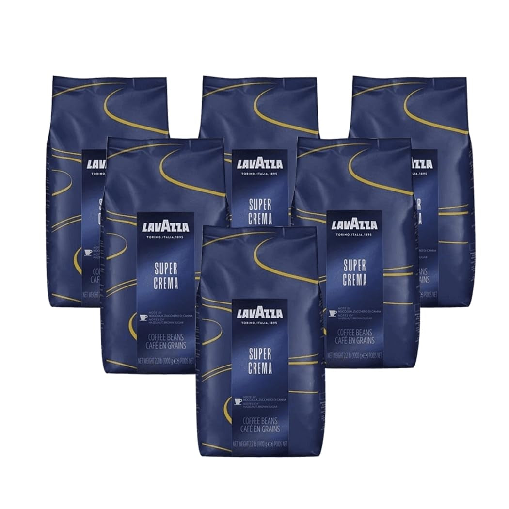 Lavazza Espresso Super Crema kaffe, hela bönor, malet kaffe, förpackning om 6, 6 x 1000 g