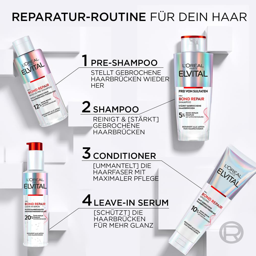 L'Oréal Paris Elvital Bond Repair Schampo, skonsam rengöring för hårreparation L'Oréal dusch och bad