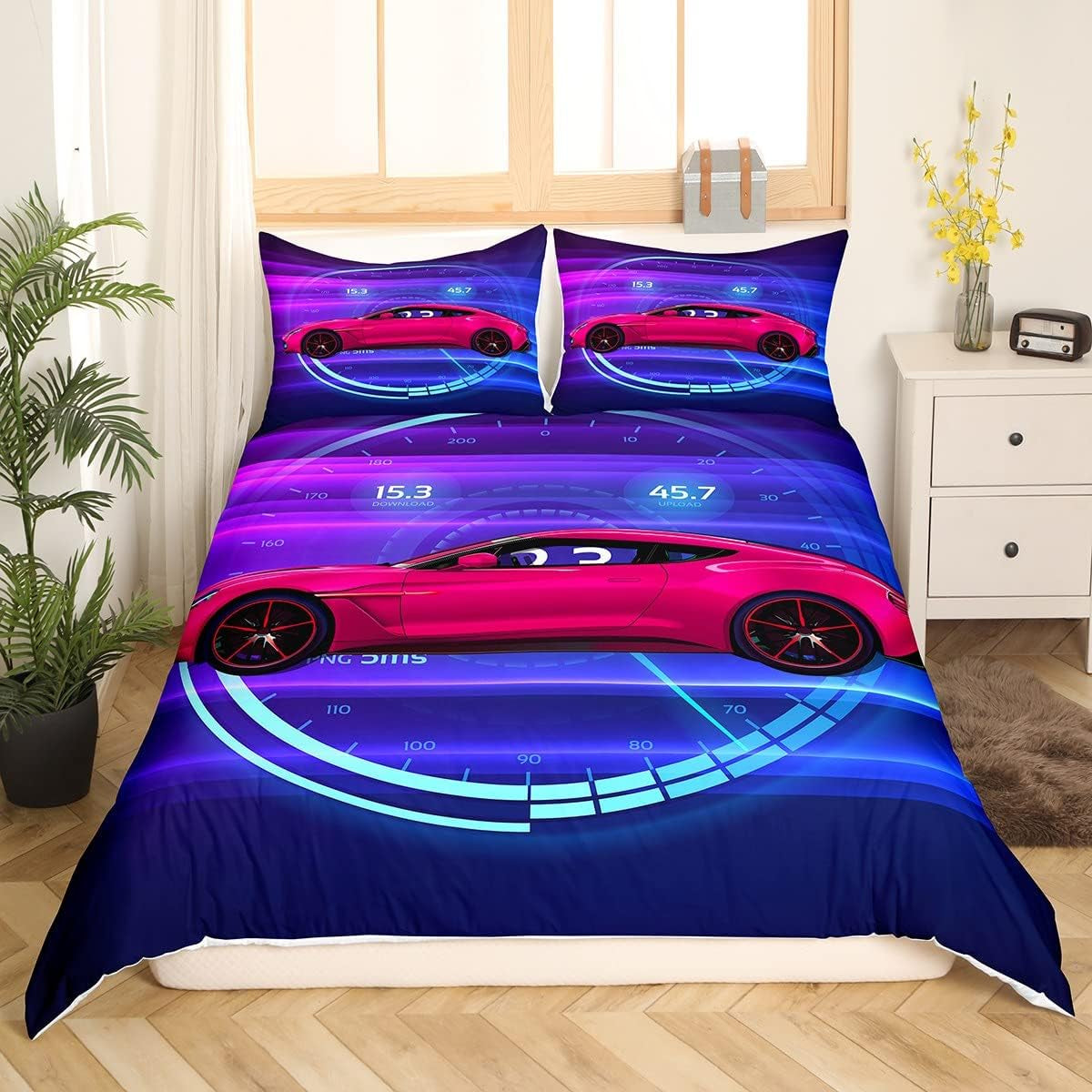 Jungen Cartoon Car Sängkläder Set 135X200,Kinder Bau Fahrzeuge Tröster Abdeckung Für Kind Kleinkind Teens,Dinosaurier Bettbezug,Traktor Maschinerie Bagger Bettdecke Abdeckung,Lkw Autos Bedtuffen Naty Shop Multi 8 220*240+80*80*2