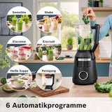 Highspeed-Standmixer Vitapower Serie 6 MMBD665B1, 45 000 U/Min, 6 Program Inkl Heiße Suppe & Reinigung, 2 L Mixbehälter, Stopfer, Spülmaschinenfeste Teile, Made in Europe, 1800W, Schwarz Kitchen Naty Shop