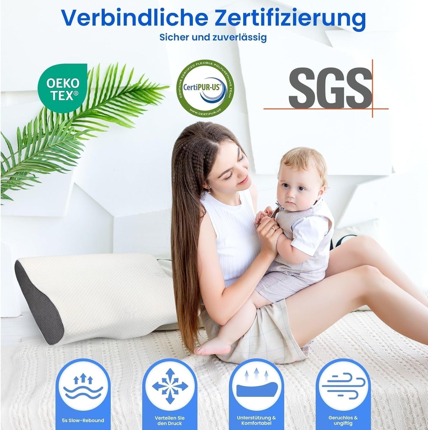 PHYSEN Ortopedisk kudde Nackkudde, Nackstödskudde, Memory Foam Kudde, Ergonomisk Nacksmärtskudde Sovkudde Anti-snarkningskudde för sidor, rygg och mage (62 * 34 * 11 6,5 cm) Cervikala ortopediska kuddar Naty Shop
