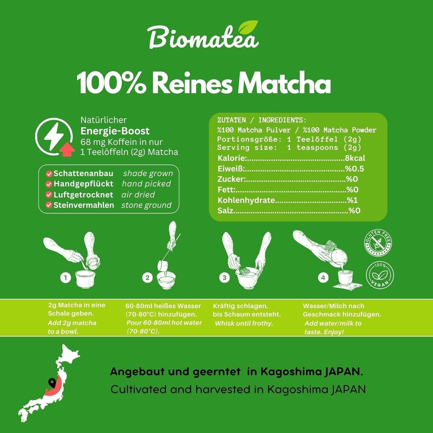 50G Matcha av ceremoniell kvalitet från Japan - 100 % naturligt, fri från bekämpningsmedel och testat - Stenmald - Moegi Matcha Premium japanskt tepulver