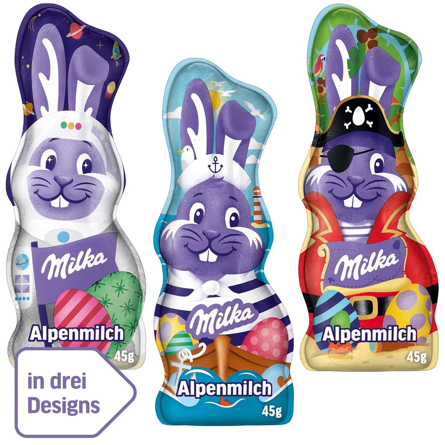 Milka Smiling Bunny Alpine Milk Design Edition - Påskchoklad med 3 olika mönster - 24 x 45g