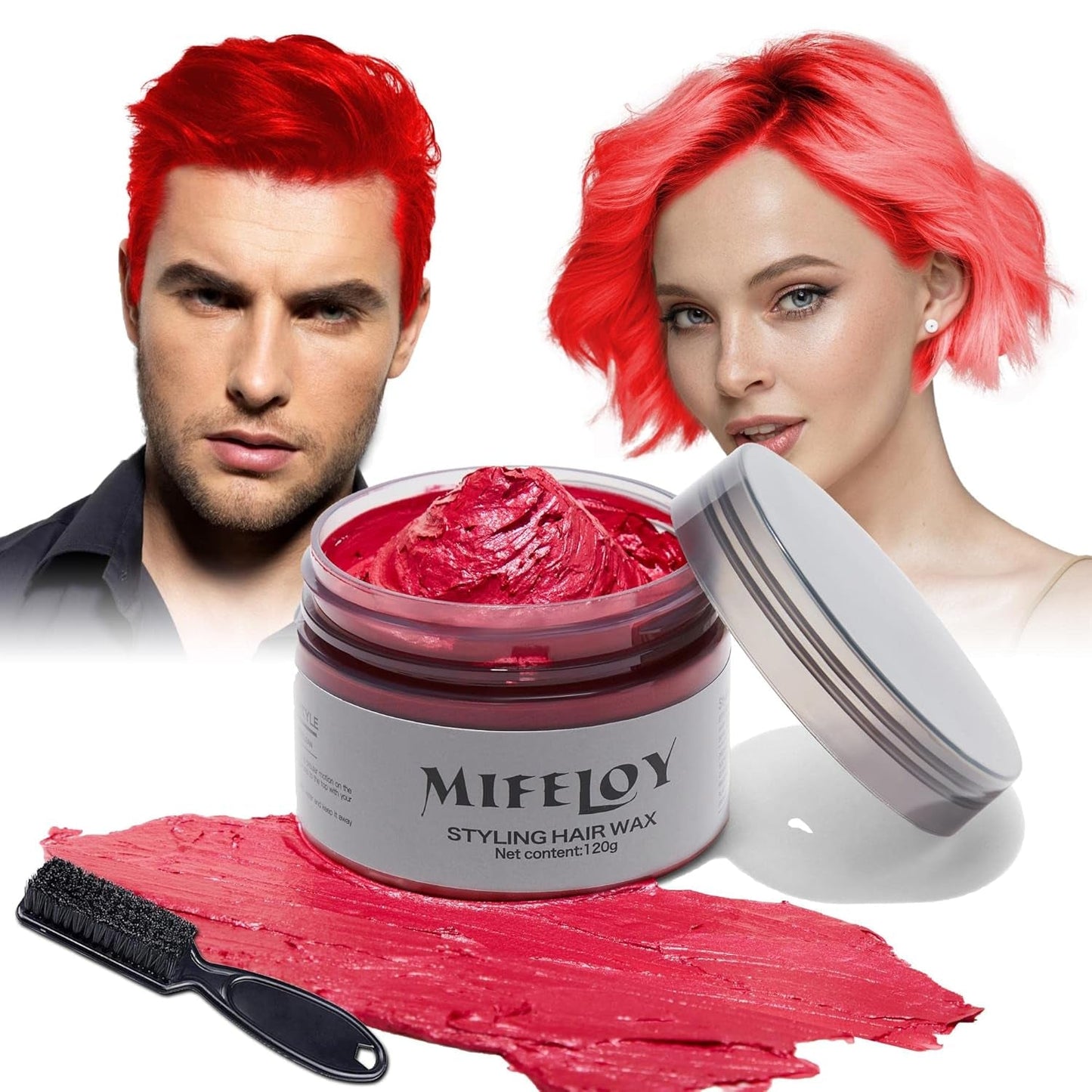 4,23 oz Lila hårton Tillfällig hårfärg med borstar, män kvinnor styling hårton vax, instant hårkräm lera Naturlig frisyr Pomada, DIY Cosplay Halloween hårvax Hårfärg Naty Shop Red