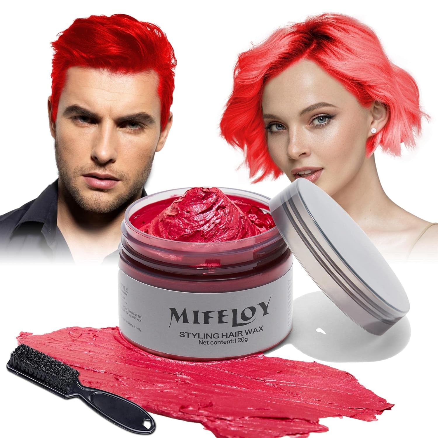 4,23 oz Lila hårton Tillfällig hårfärg med borstar, män kvinnor styling hårton vax, instant hårkräm lera Naturlig frisyr Pomada, DIY Cosplay Halloween hårvax Hårfärg Naty Shop Red