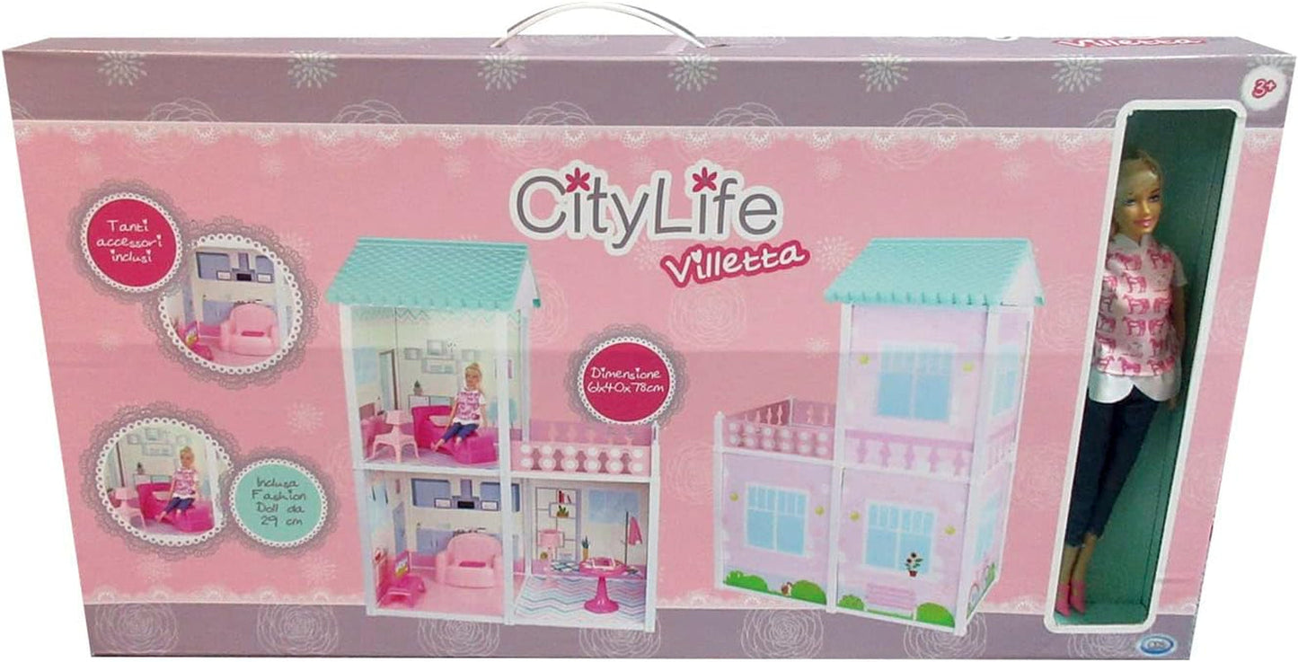 City Life - Villetta med 3 rum och tillbehör Lekset storlek monterat 61 X 40 X 78 Cm Dockhus Naty Shop