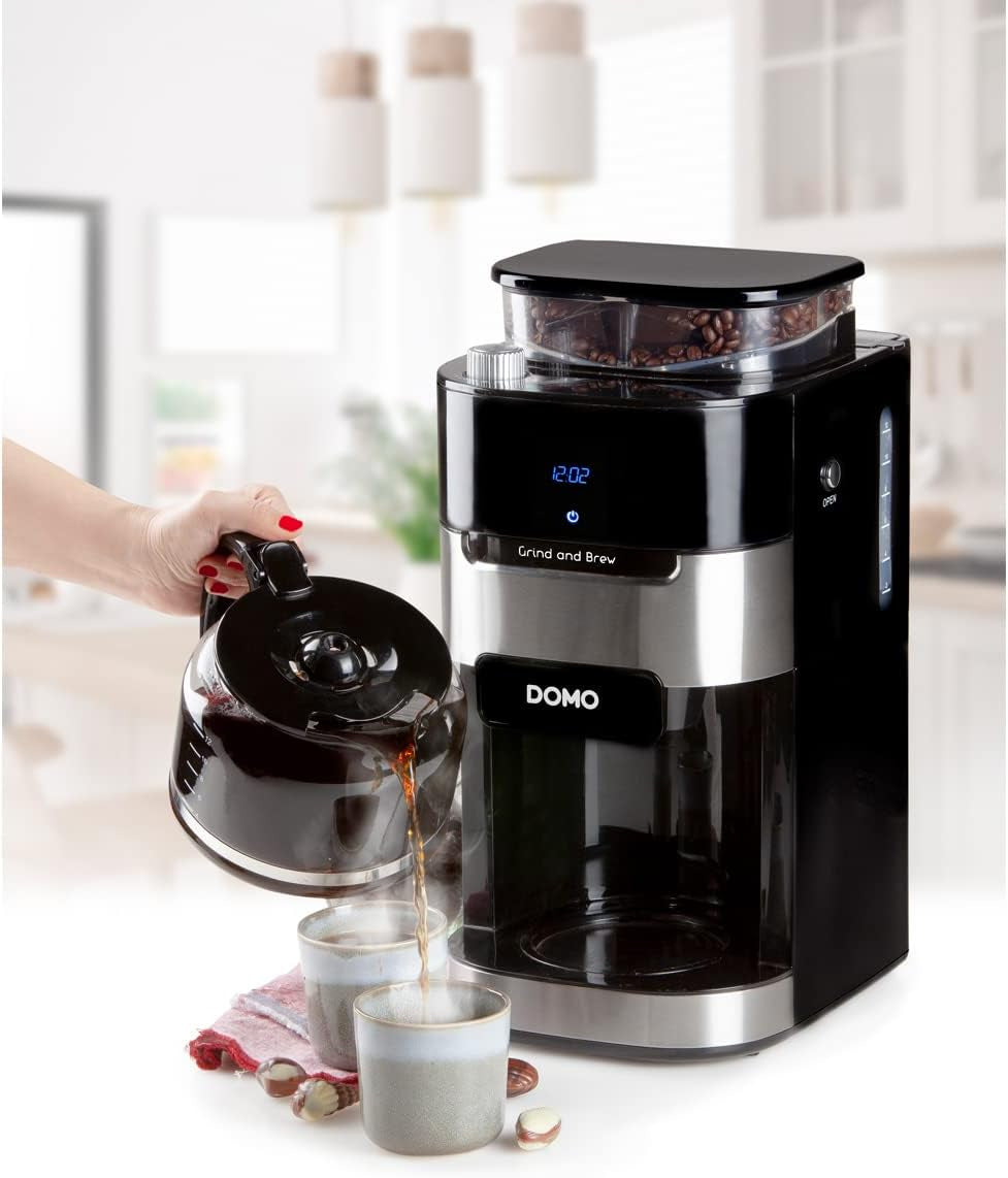 DOMO DO721K "Grind and Brew" espressomaskin - Bean-to-Cup-funktion - LCD-display - För malet kaffe eller hela bönor - 1,5 L