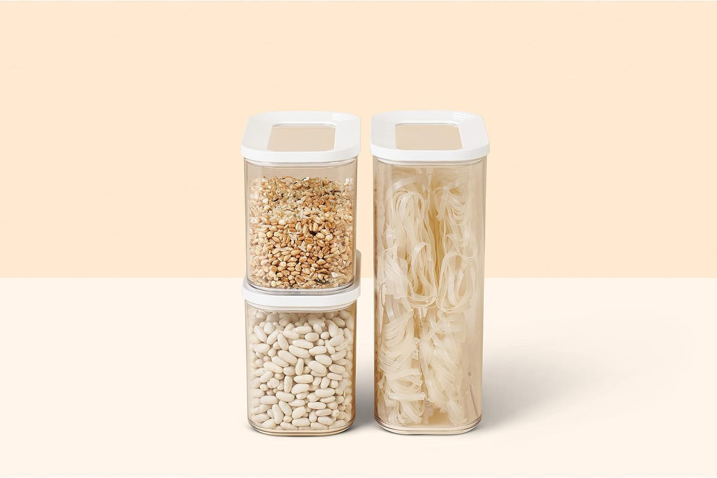 Mepal Set med 3 förvaringsburkar med lock - Rektangulär matbehållare - Köksarrangör i plast - Lufttät förvaringsbehållare - 1x 2000ml & 2x 1000ml - Vita matförvaringslådor Naty Shop