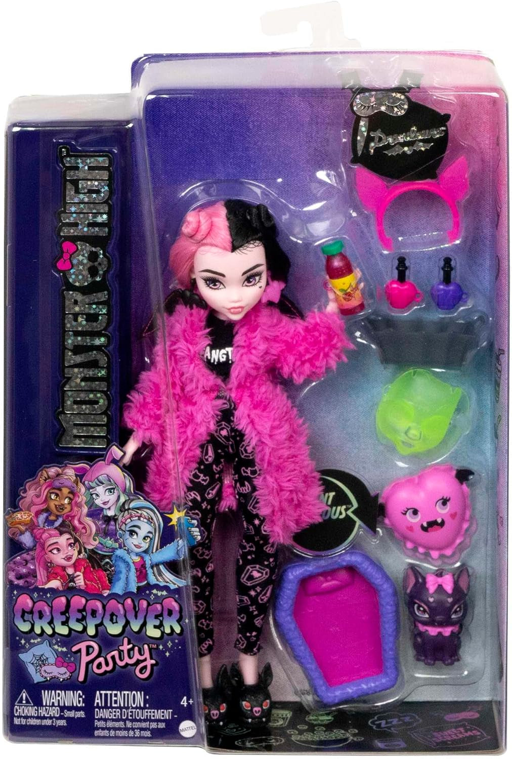 MONSTER HIGH Docka och pyjamasfesttillbehör Draculaura Fladdermusräkning Fabulous Doll Pet Creepover Party HPY66 Naty Shop Dolls