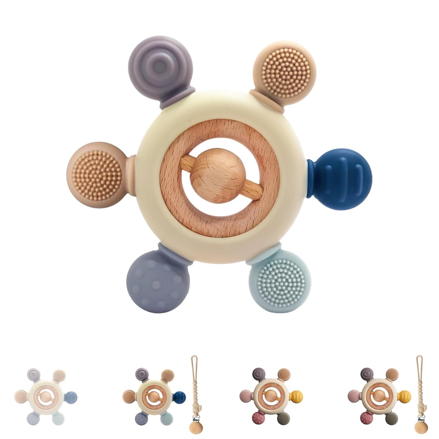Babybitring med nappkedja - Tandningshjälp - Babyleksak 0-6 månader - Nyfödda Essentials - BPA-fri barnleksak - presentidéer för spädbarn