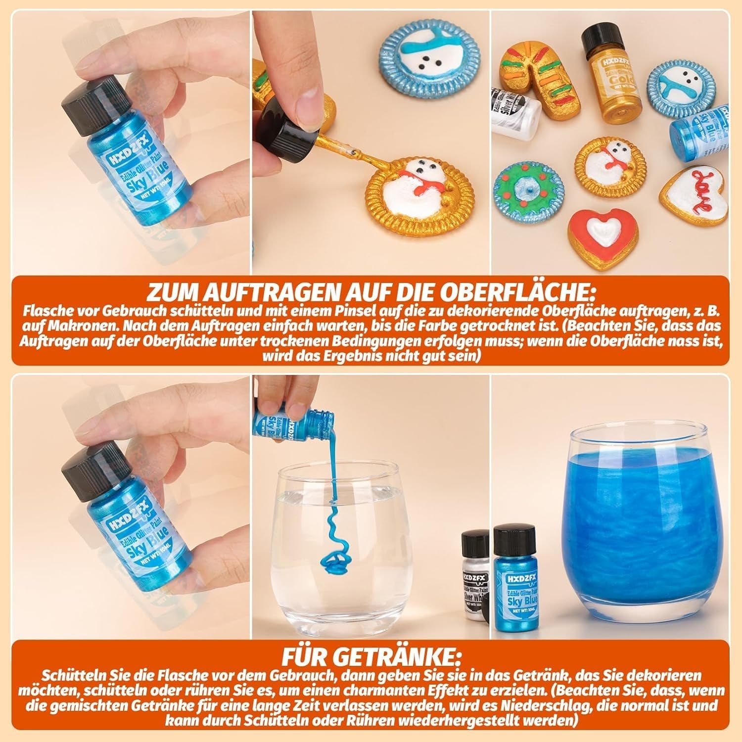 Essbarer Glitzer - 3 Torten Kuchen Deko Essbare, Metallic Lebensmittelfarbe Flüssiges, Ätbart Glitter Für Muffin, Cocktail, Marshmallows - 10Ml Naty Shop