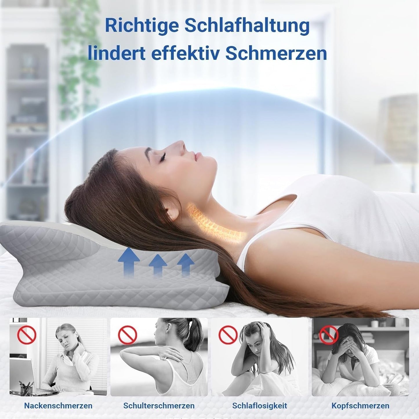 NVKHG Memory Foam Kudde Ergonomisk nackkudde Huvudkudde, Memory Foam Kudde Huvudkudde för sido-, rygg- och magsömn för att förbättra sömnkvaliteten, 60X41X13/11cm cervikala ortopediska kuddar Naty Shop