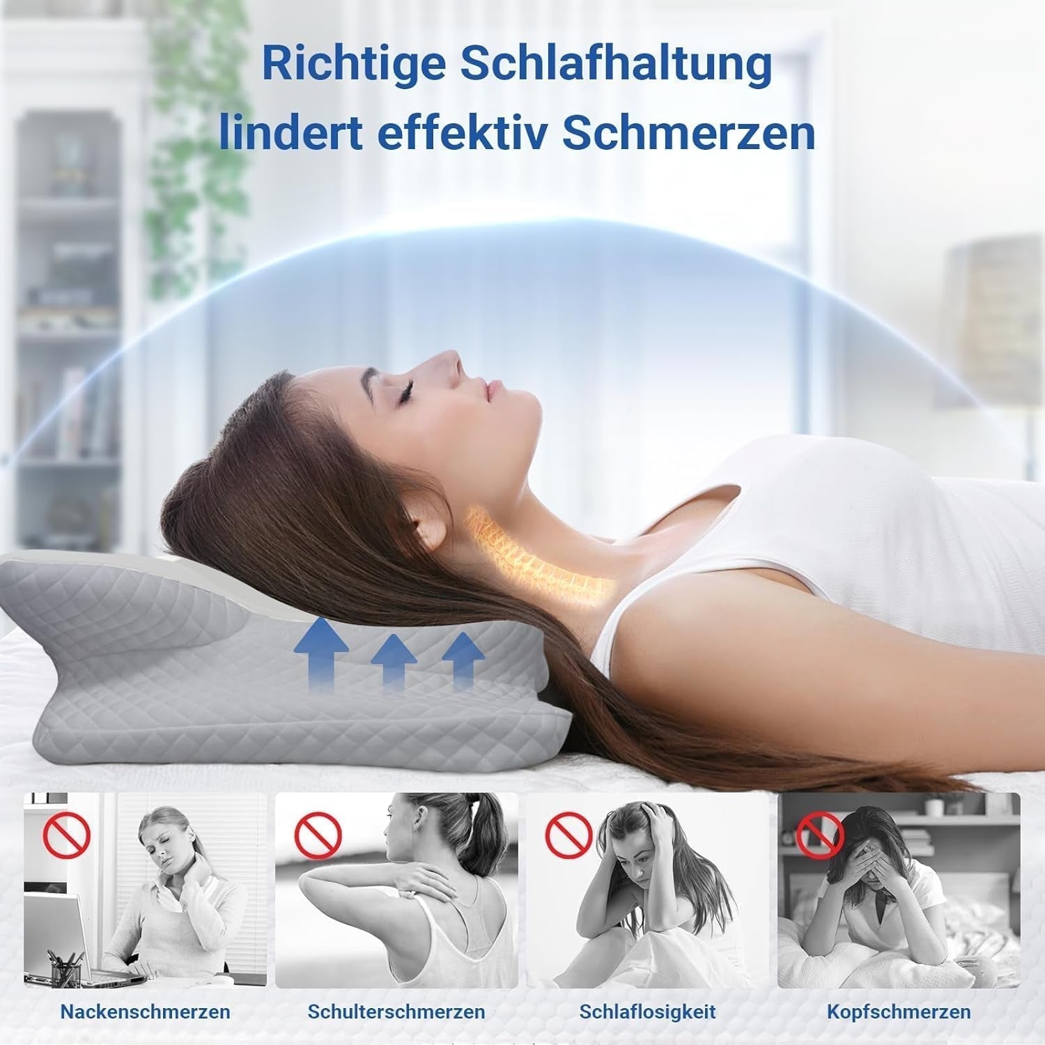 NVKHG Memory Foam Kudde Ergonomisk nackkudde Huvudkudde, Memory Foam Kudde Huvudkudde för sido-, rygg- och magsömn för att förbättra sömnkvaliteten, 60X41X13/11cm cervikala ortopediska kuddar Naty Shop