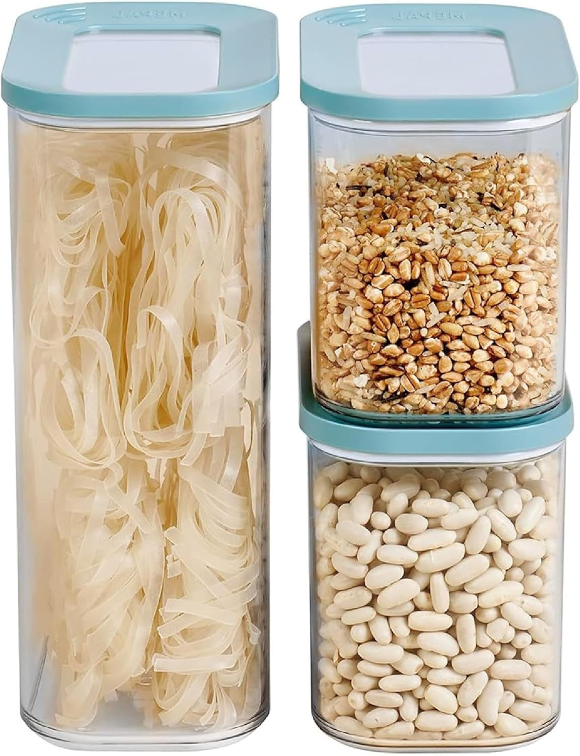Mepal Set med 3 förvaringsburkar med lock - Rektangulär matbehållare - Köksarrangör av plast - Lufttät förvaringsbehållare - 1x 2000ml & 2x 1000ml - Vita matförvaringslådor Naty Shop Nordic Green 3-delat set