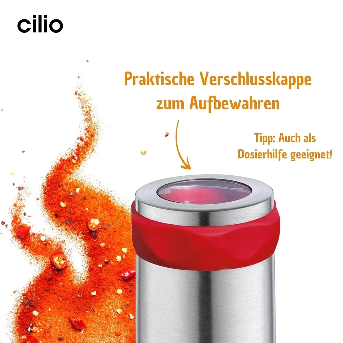 Cilio PICCANTE pepparkvarn, Ø 6,5 cm, H: 14,5 cm, med stängningslock Kvarnar och skivare Naty Shop