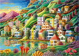 Educa - Pussel 500 bitar för vuxna | Färgglad by vid sjön, 500-bitars pussel för vuxna och barn från 11 år, landskapspussel, illustration (19552) Puzzle Naty Shop