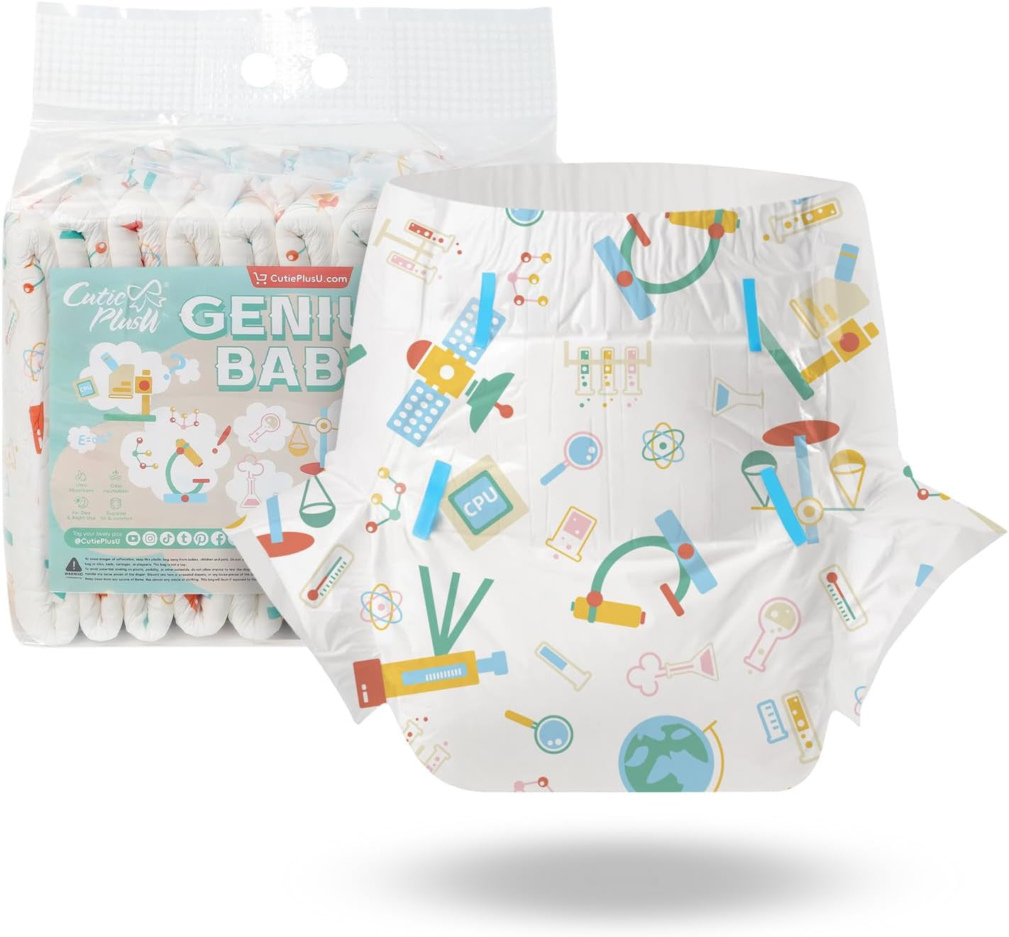 CutiePlusU vuxenblöjor, 10-pack, engångsblöjor för kvinnor och män, maximal absorptionsförmåga över natten - jag älskar sommar (medelstorlek 71-96 cm)