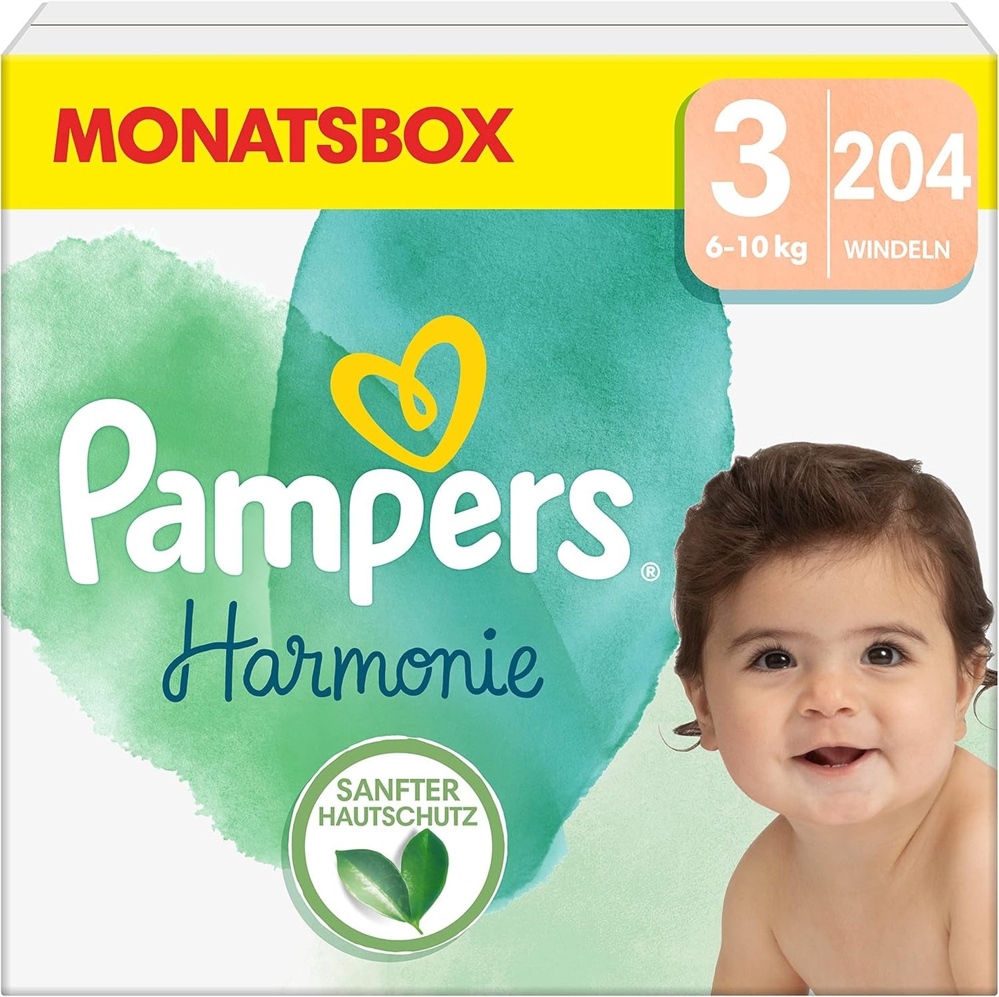Pampers babyblöjor, storlek 2 (4-8 kg), Harmony, Half Moon Box, skonsamt hudskydd och växtbaserade ingredienser, 240 Count