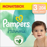 Pampers babyblöjor, storlek 2 (4-8 kg), Harmony, Half Moon Box, skonsamt hudskydd och växtbaserade ingredienser, 240 Count