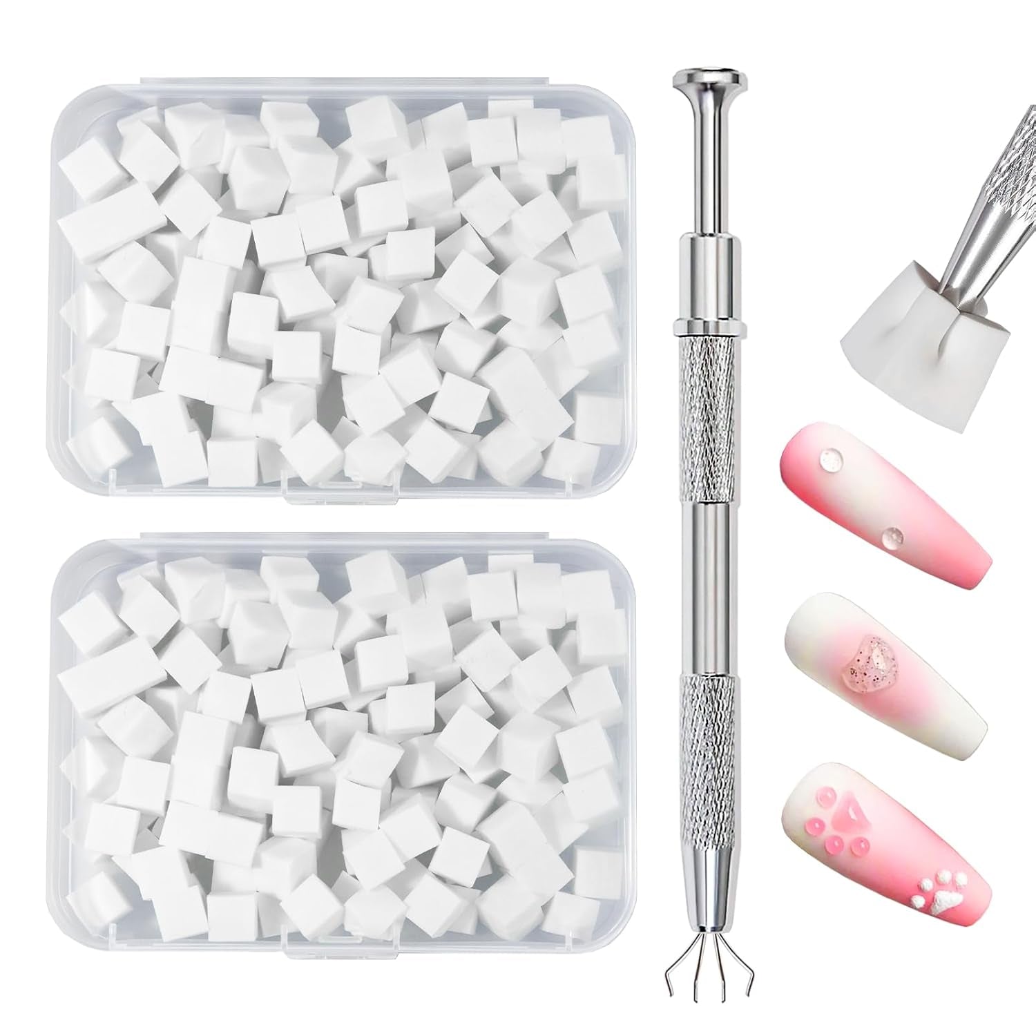 Qufiiry 200 Stück Nail Art Schwämme Mit Metallgreifer, Nagelkunst Schwammpinsel, Maniküre Zubehör Für Nägel, Um Eine Varavländ Von Gradient Nail Art Patterns To Create(White)