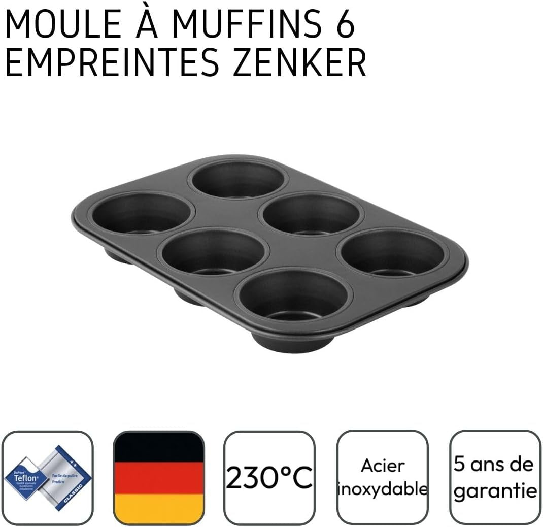 Zenker 6Er Muffinform Black Metallic, 275X190X30 Mm, Teflon Classic Antihaftbeschichtung, Hitzebeständig Bis 230°C, Leichte Reinigung, Ideal Für Köstliche Muffins Formar och bakplåtar Naty Shop