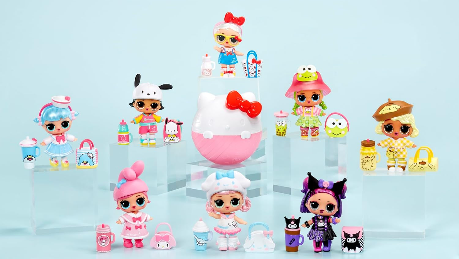 LOL Överraskning! Love Hello Kitty and Friends - 1 docka med 7 överraskningar, slumpmässigt urval, 8 samlarföremål, för barn från 4 år och uppåt, rosa