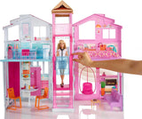 Barbie Dream House, 3-vånings 5-rums radhus, inkluderar tillbehör som möbler, hopfällbar och förvaring, leksak för åldrarna 3 och uppåt, DLY32