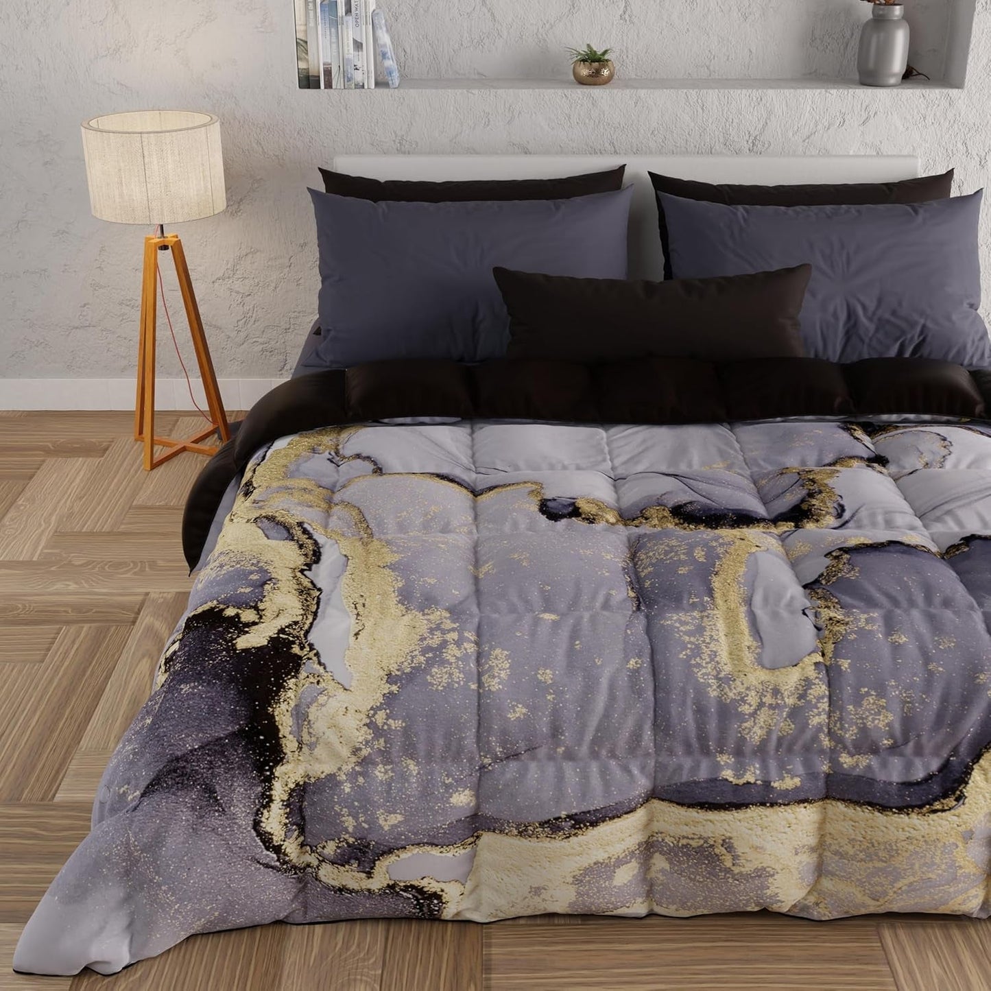 PETTI Artigiani Italiani - Vintertäcke, Vintertäcke, Enkelt täcke, Dubbelsidigt, Enfärgat och digitalt tryck, 100 % hypoallergen mikrofiber, Tillverkad i Italien