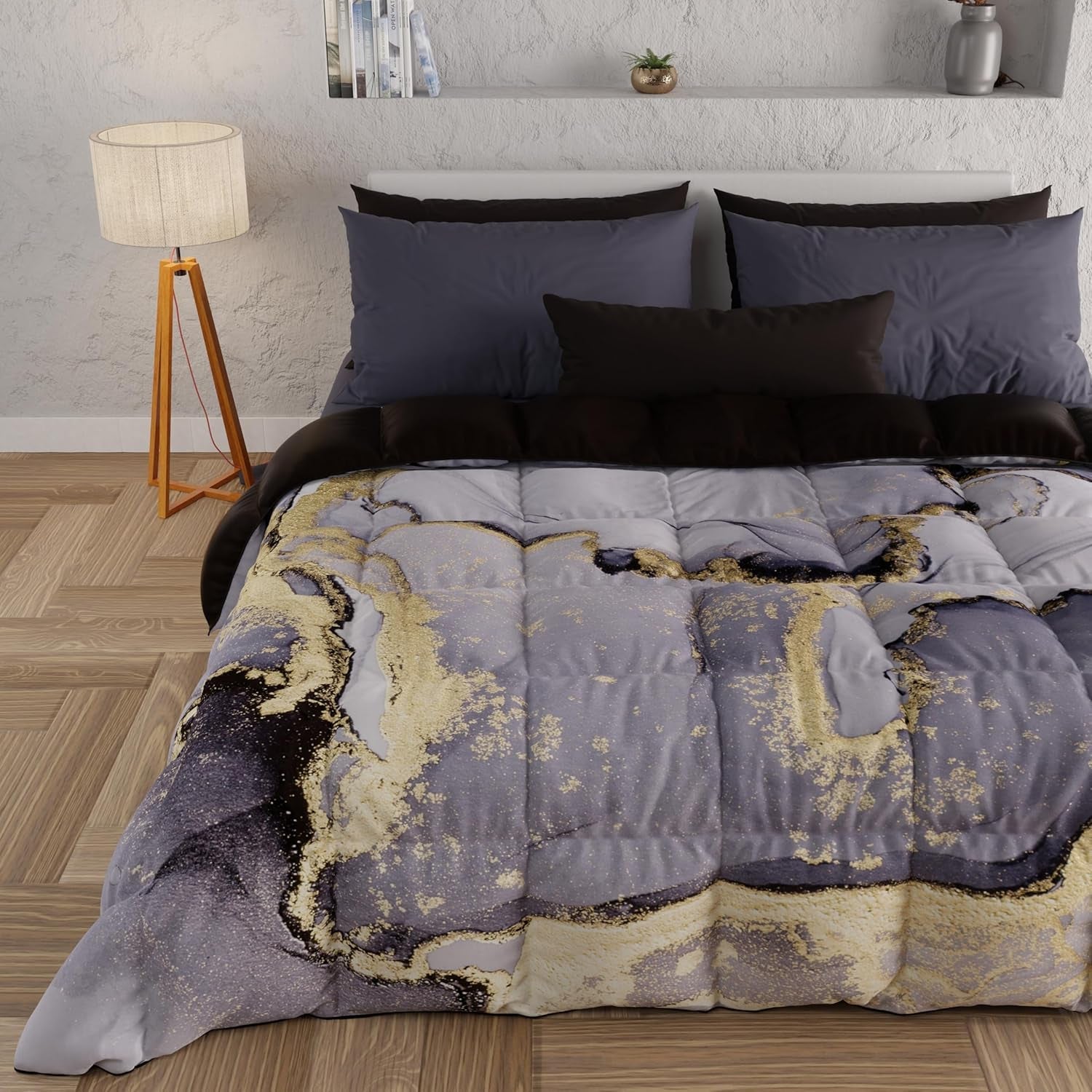 PETTI Artigiani Italiani - Vintertäcke, Vintertäcke, Enkelt täcke, Dubbelsidigt, Enfärgat och digitalt tryck, 100 % hypoallergen mikrofiber, Tillverkad i Italien