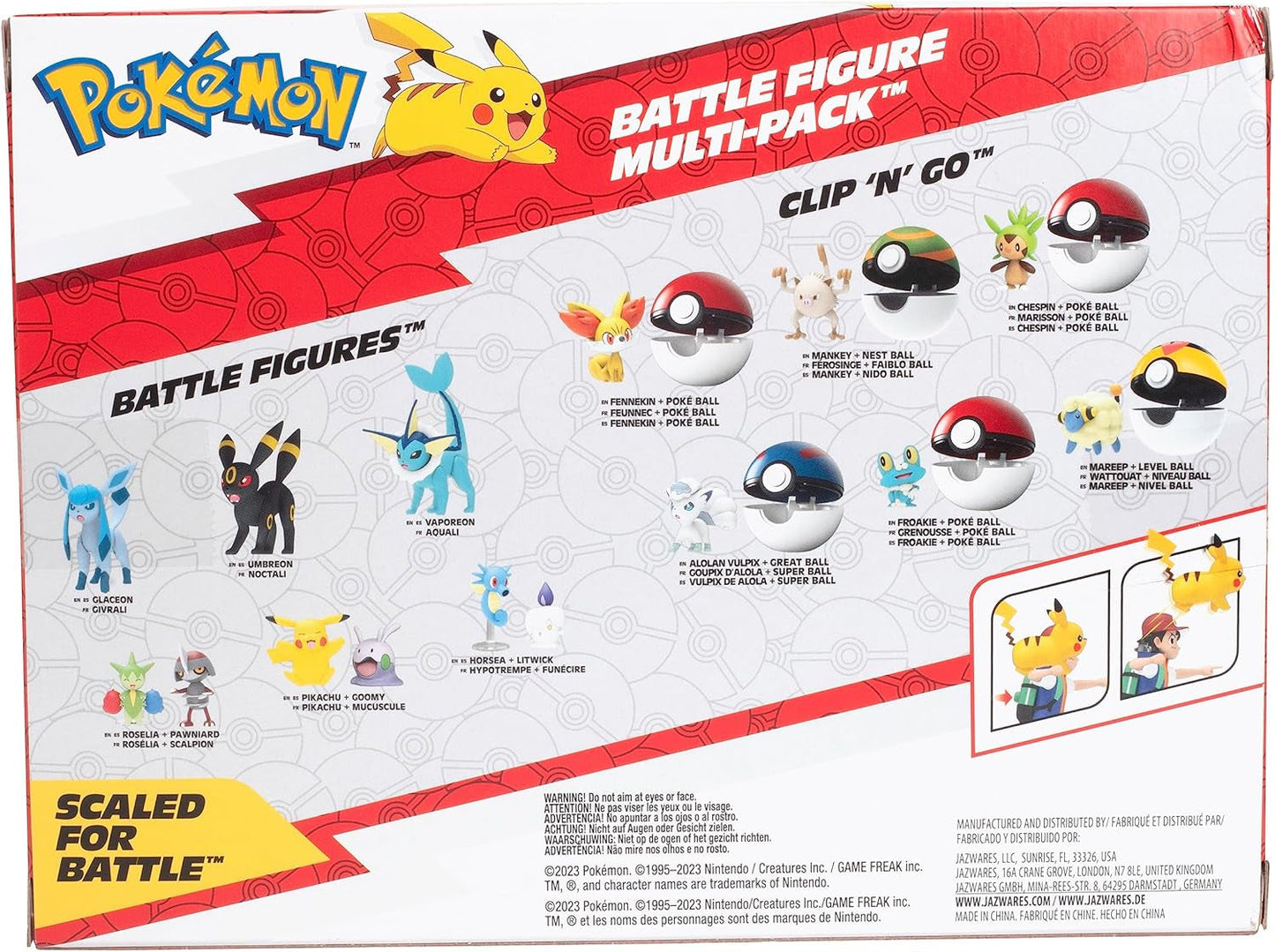 Pokémon Battle redo! 6-delad figuruppsättning - 11,4 Cm Ash & Launching Pikachu, 5,1 Cm Charmander, Rowlet, Piplup, Zorua - Officiellt licensierad - Påskpresent för barn, pojkar, flickor Actionfigurer Naty Shop