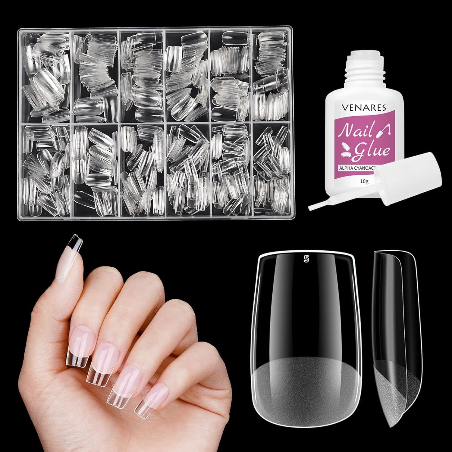 Korta lösnaglar Ballerina 500st lim på 12 storlekar konstgjorda naglar Korta mjuka gel Heltäckande Nageltips för gelnaglar Korta S