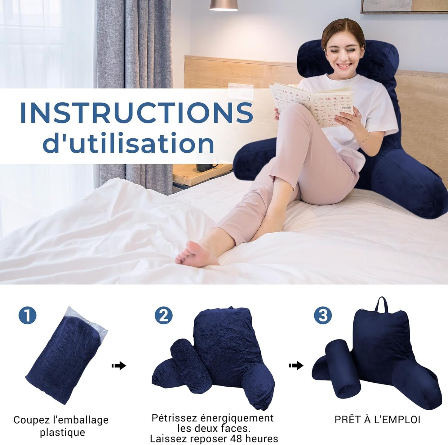 INFANZIA läskudde med armstöd, memory foam, ergonomiskt stöd för soffa och säng, marinblå