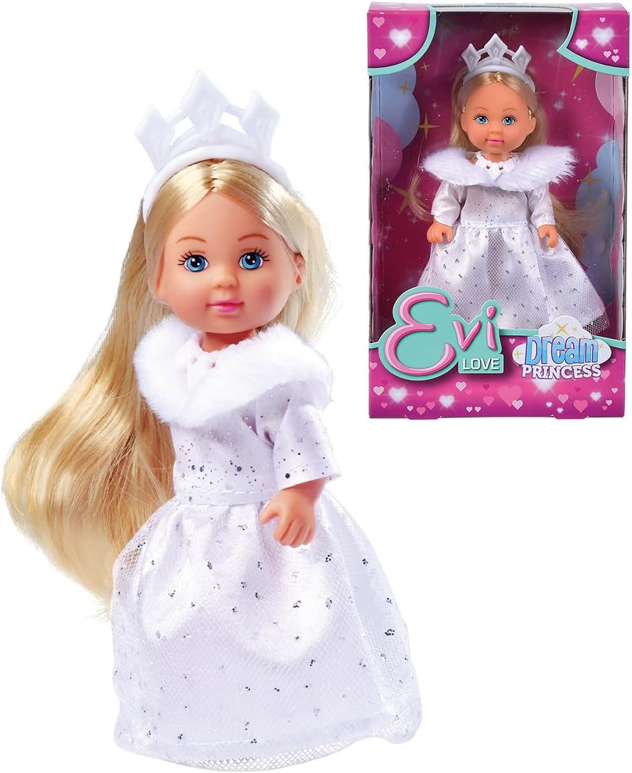 Simba Evi Princess of Love's Dreams, lekdocka i en drömmande vinterklänning med pälskant och glitterelement, 12 cm, 3 år och uppåt