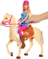 Barbiedocka och hästleksak, ridtillbehör, innehåller 1 docka och 1 häst, lämplig som present till barn från 3 år och uppåt, FXH13