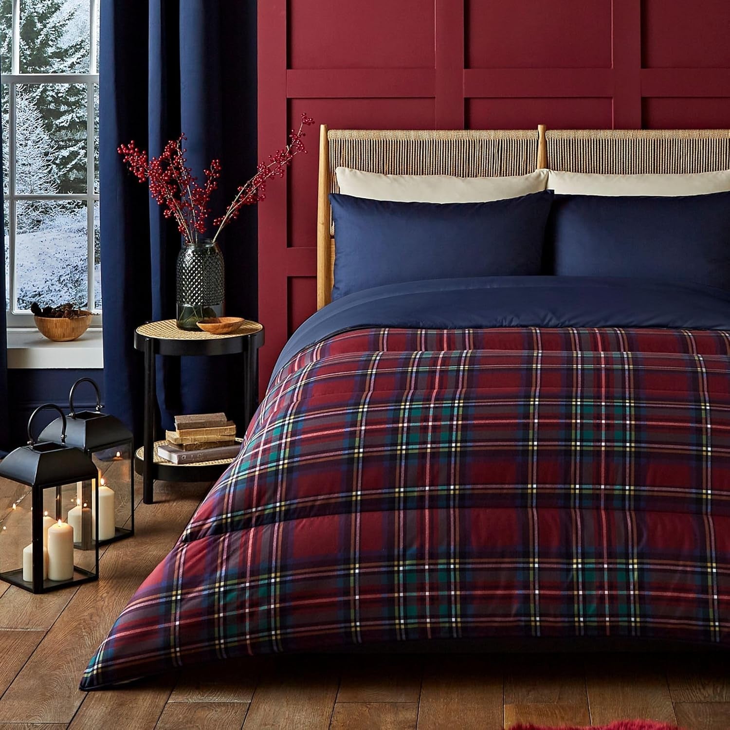 Night Lark påslakan och örngott set, 10,5 tom, enkel, klassisk röd tartan, lyxiga sängkläder, allergivänliga, maskintvättbara täcken och täcken Naty Shop