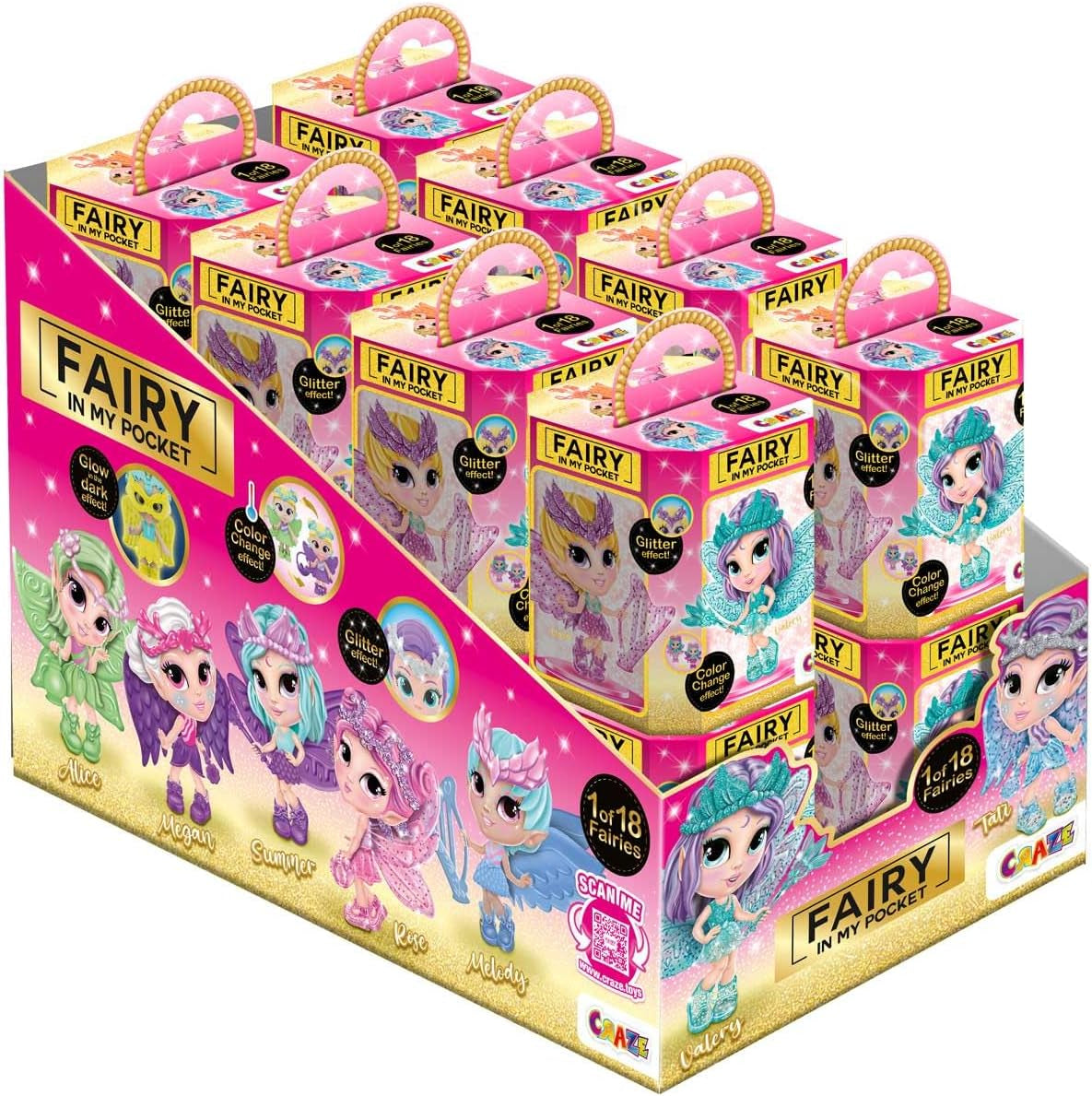 CRAZE Fairy in My Pocket | Älvdocka med vingar, samlarleksak med specialeffekter som glitter, glöd i mörkret och färgförändring Naty Shop Dolls Fe i fickan Set med 16