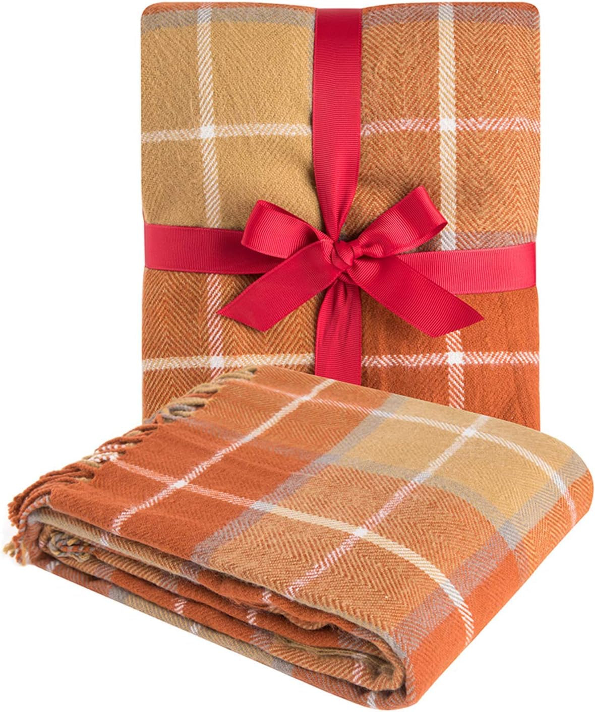 G Lake Orange Pläd filt Kasta Akryl Mjuk Vändbar Färgad Fransad Överkast Present till juldekorationer 127 Cm B X 170,2 Cm L-Pumpkin Orange sängar och överdrag G Lake Orange Pumpkin 50 In X 67 In