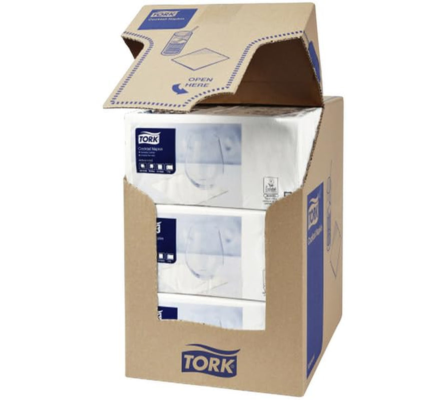 Tork Cocktail vita servetter, 1/4-faldig, 2-lagers, 24 cm × 24 cm, 200 servetter, 477534