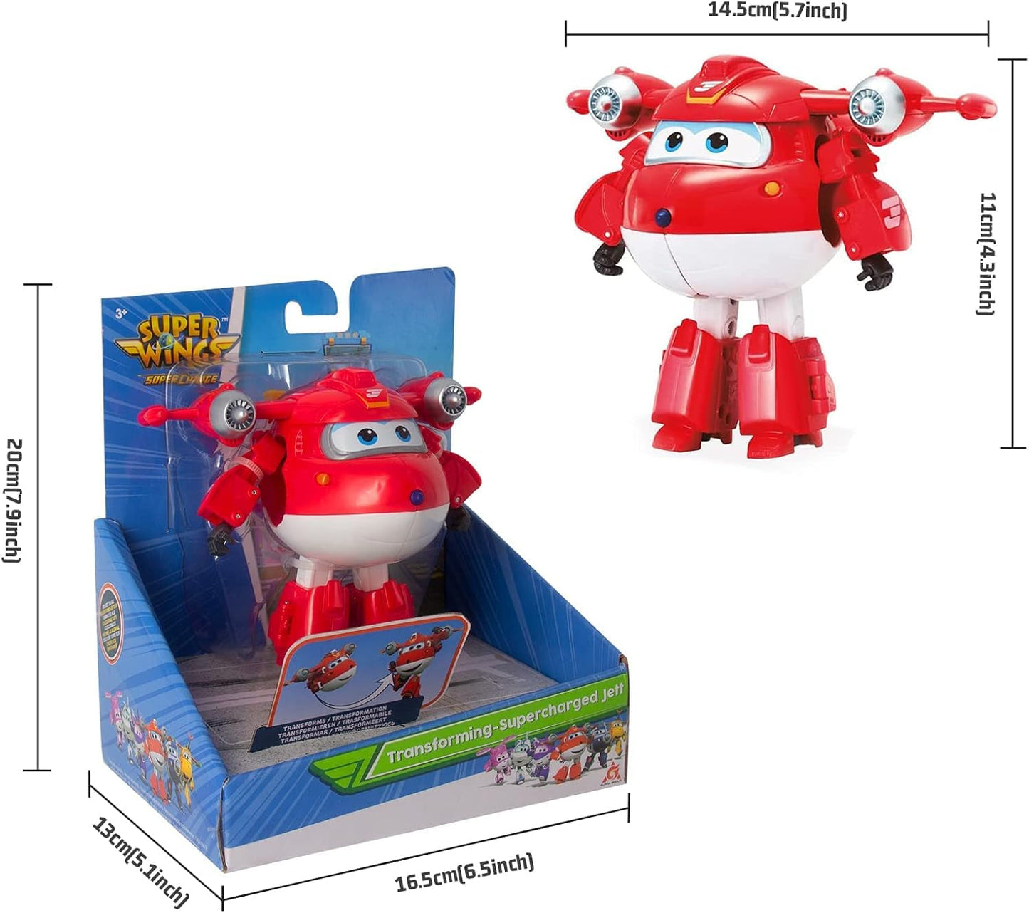Super Wings 5" Transforming Characters 2-pack Transforming Supercharged Jett + Tino Transformer Toy för pojkar och flickor i åldrarna 3+ Röda actionfigurer Naty Shop