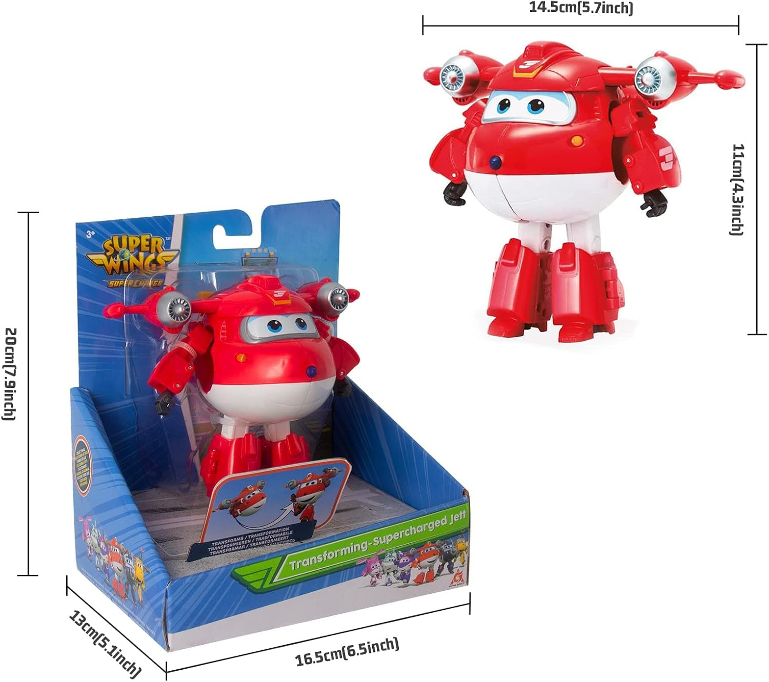 Super Wings 5" Transforming Characters 2-pack Transforming Supercharged Jett + Tino Transformer Toy för pojkar och flickor i åldrarna 3+ Röda actionfigurer Naty Shop