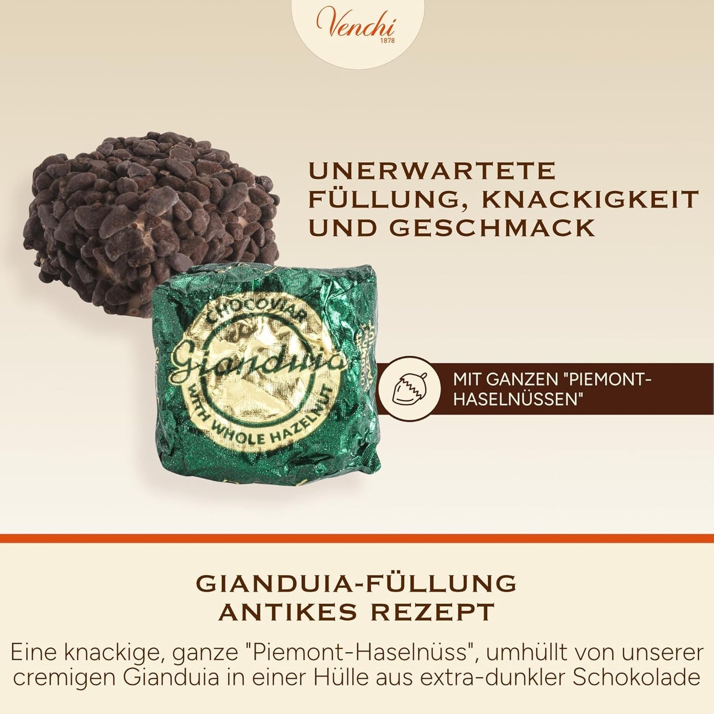 Venchi – Chocoviar Gianduia, praliner i 1 kg påse, Gianduia choklad tillverkad exklusivt med "Piemonte skogshasselnötter", glutenfri, utan konstgjorda färgämnen och utan konserveringsmedel
