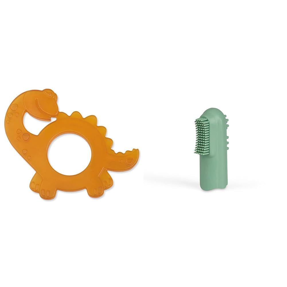 Ekologiskt naturgummi Tandring för spädbarn massagegummi BPA-fritt mjukt främjar finmotorisk dinosauriedesign (639-V1) Fingertandborste av naturgummi